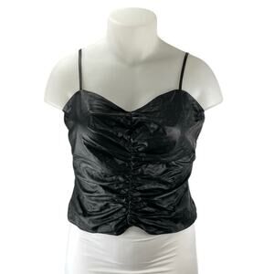 NEW Lamarque Yasmine 100% Leather Black Ruched Sleeveless Cami Crop Tank Top XL